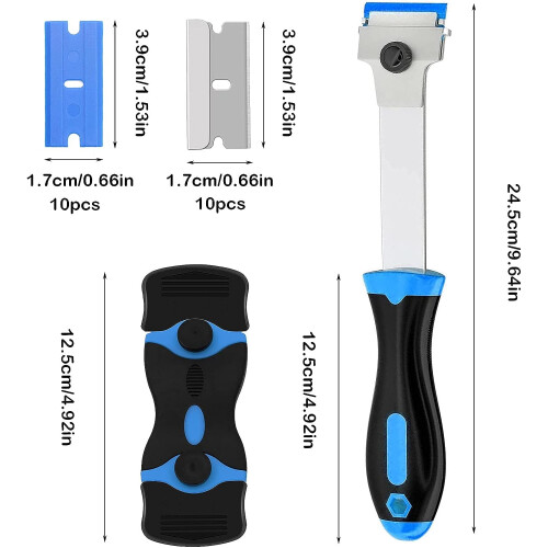 Glass Scraper with Long Handle, 2-Piece Set with 10 Metal 1