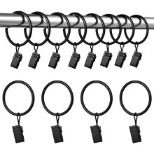 Metal Curtain Rings with Clips Black 1.3 Inch 50 Pack