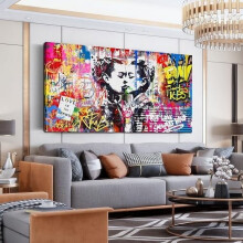 Tableau abstrait pop graffiti sur toile Banksy de SIXTTART pour chambre à coucher, tendu et encadré, décoration moderne pour la maison ou le