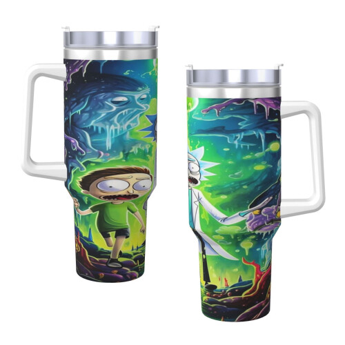 Ποτήρι Rick And Morty 40oz με λαβή και καλαμάκι - Ποτήρι ταξιδιού από ανοξείδωτο ατσάλι με 2