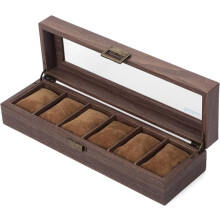 Watch case for storage and display, PU and wood-patterned
