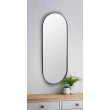 Oval Pill Black Aluminium Wall Mirror 101x31x2.5Cm