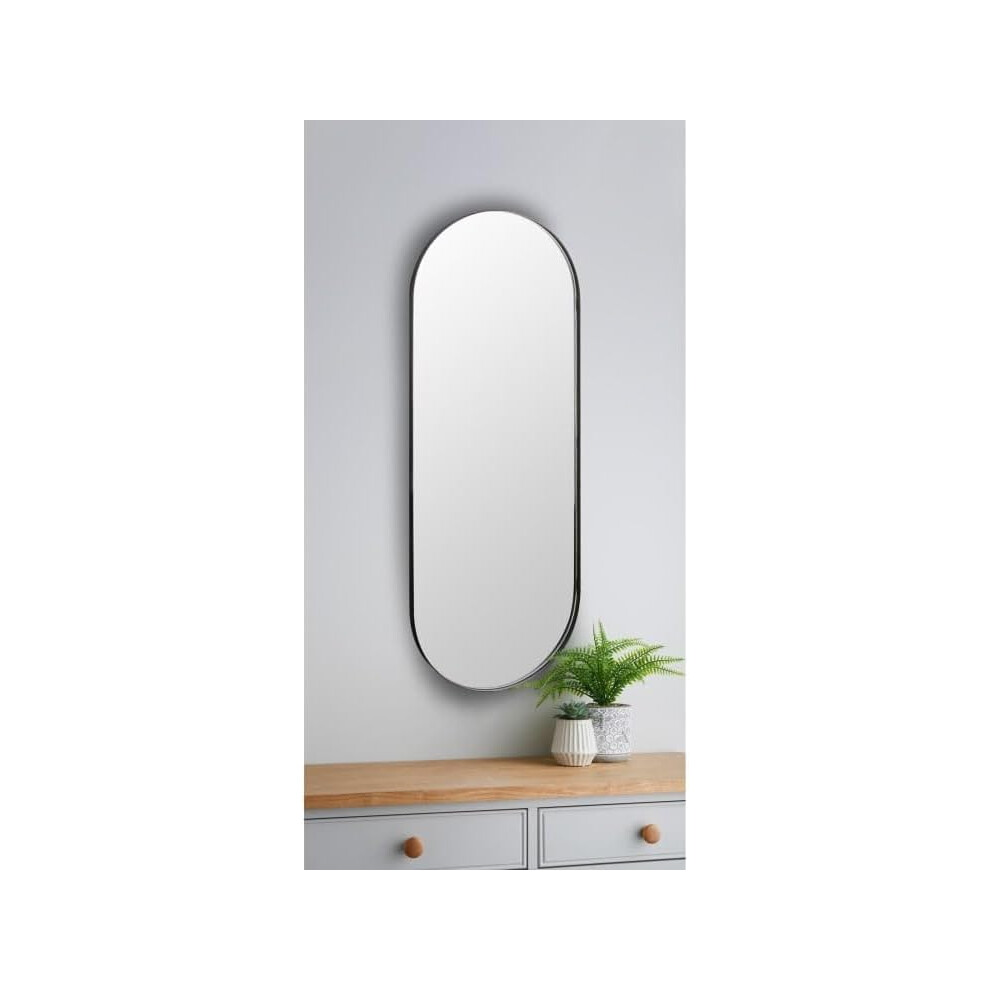 B&Q - Black Oval Pill Shape Wall Mounted Mirror Aluminium & Glass Framed Perfect Home Decor Room Display 101X31Cm - Image 3