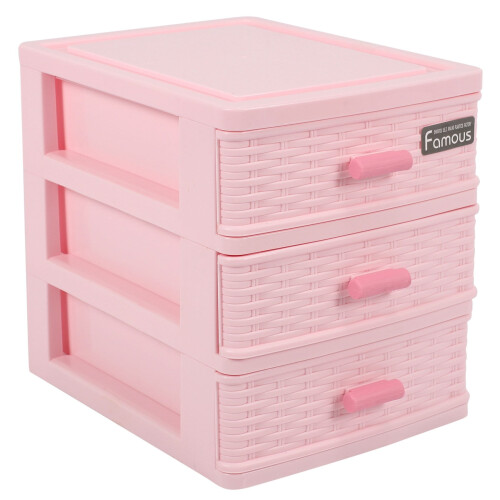 Plastic Jewelry Storage Box Pink 3-Compartment