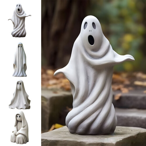 White Ghost Garden Sculpture Resin Halloween Decor