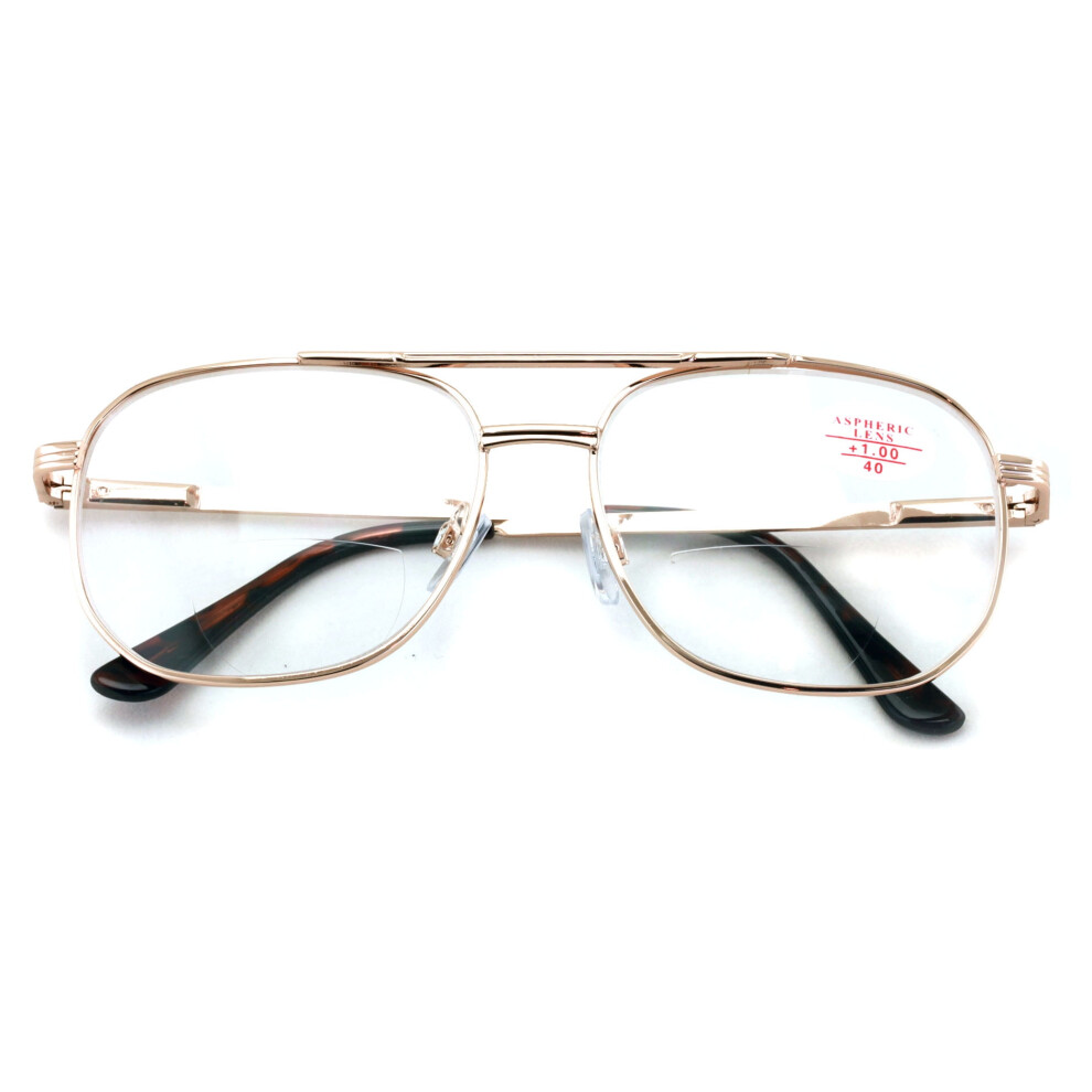 Metal Aviator Reading Glasses with Spring Hinge and Bifocal