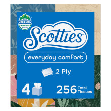 Mouchoirs en papier Scotties Everyday Comfort, 64 mouchoirs par boîte, 4 paquets cubiques (256 mouchoirs au total)
