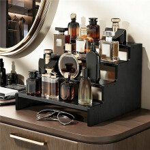 Cologne Organizer for Men, 4 Tier Wooden Cologne Display Stand, Waterproof Anti-Slip Perfume Shelf Riser, Wood