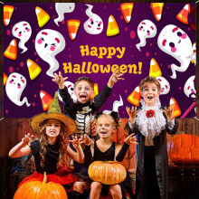Lmueinov, material textil pentru fundal de Halloween, lungime 145 cm, lățime 99 cm, cu orificiu transparent pentru agățare, potrivit pentru