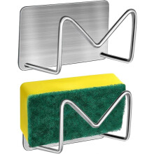 Pack de 2 soportes autoadhesivos para esponjas de cocina de acero inoxidable 304, sin taladro, para fregadero, escurridor de esponjas, color plateado
