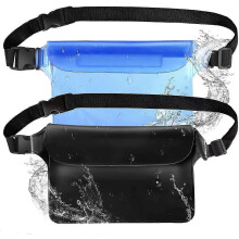 Cinturón de cintura impermeable con bolsa seca táctil y triple sellado, riñonera impermeable, paquete de 2 unidades