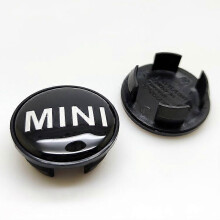 Mini wieldoppen 54 mm met zwarte letters, set van vier, voor compacte wielen, duurzame afwerking, stijlvolle bescherming en nette uitstraling