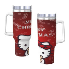 Hello KittyVákuovo izolovaný pohár z nehrdzavejúcej ocele s viečkom a slamkou, objem 40 oz (2,0 litra) na vodu, ľadový čaj, kávu alebo