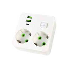 Regleta de Pared con Enchufe Europeo, 2 Tomas, Enchufe Eléctrico Sin Cable de Extensión, con 2 Puertos USB y 1 Puerto Tipo C, 2500 W