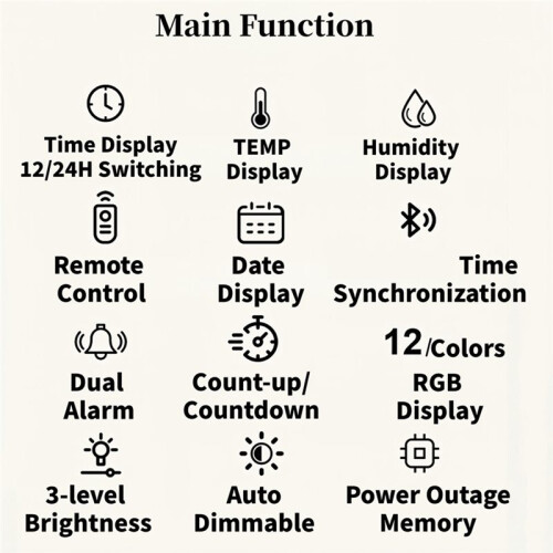 RGB Digital Wall Clock TEMP Humidity Date Week Count-/Countdown 12/24H   Synchronization LED Clock 1