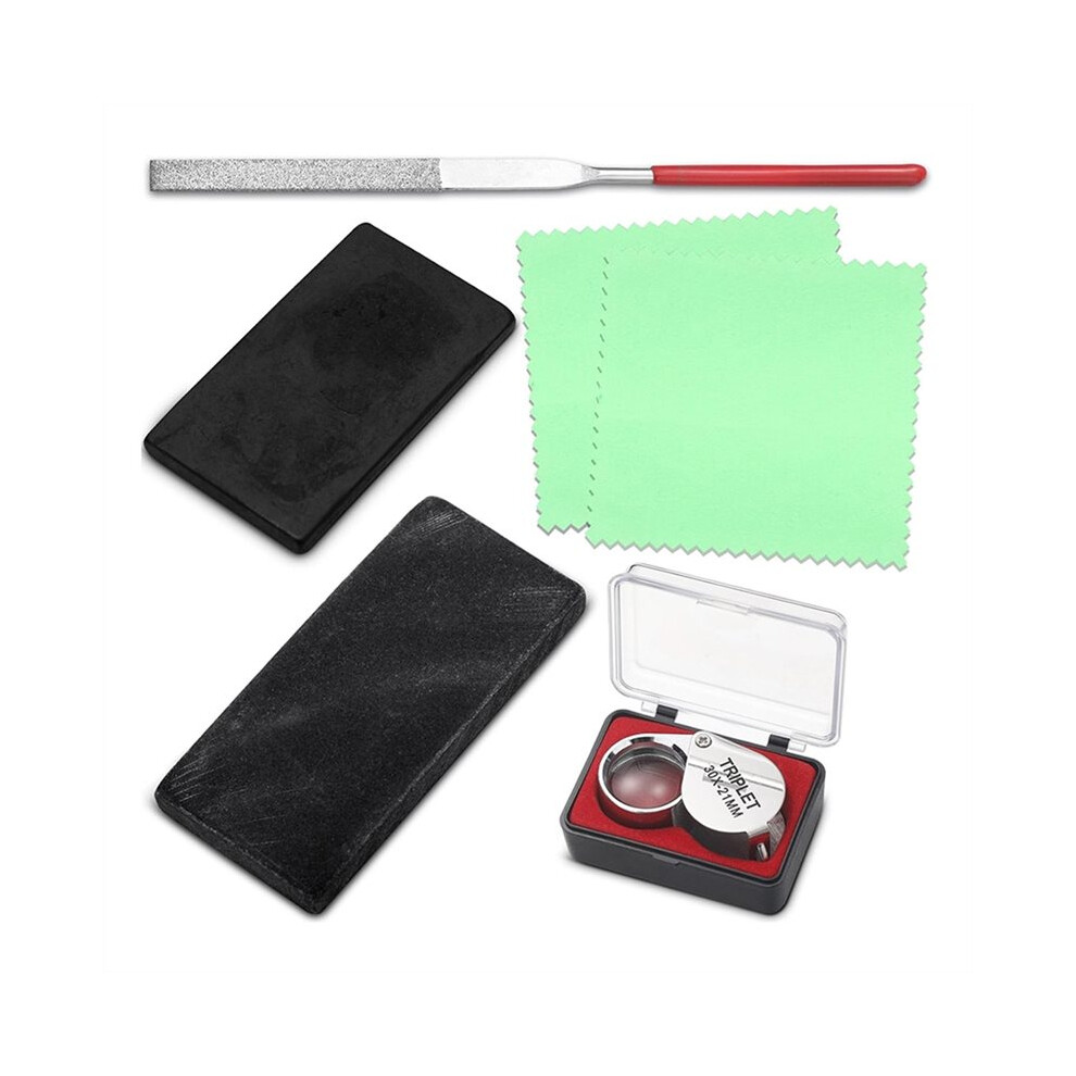 Brecantia 6Pieces Gold And Silver Jewelry Testing Solutions Kit Includes Scratches, Streaks, Gemstone Polishing Cloth, Magnifier