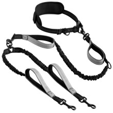 Hands-Free Dog Leash for 2 Dogs - Adjustable, Elastic, No- Dual Leash for Running and Walking Grey