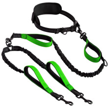 Hands-Free Dog Leash for 2 Dogs - Adjustable, Elastic, No- Dual Leash for Running and Walking Green