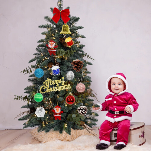 Red Christmas Decor Set bows balls bell pinecone gift box
