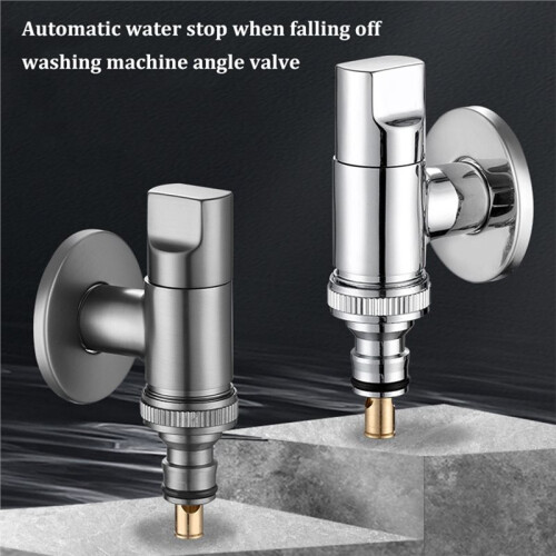 Automatic Water Stop Valve All-Copper Washing Machine Faucet Universal 4/6 Points Silver 1