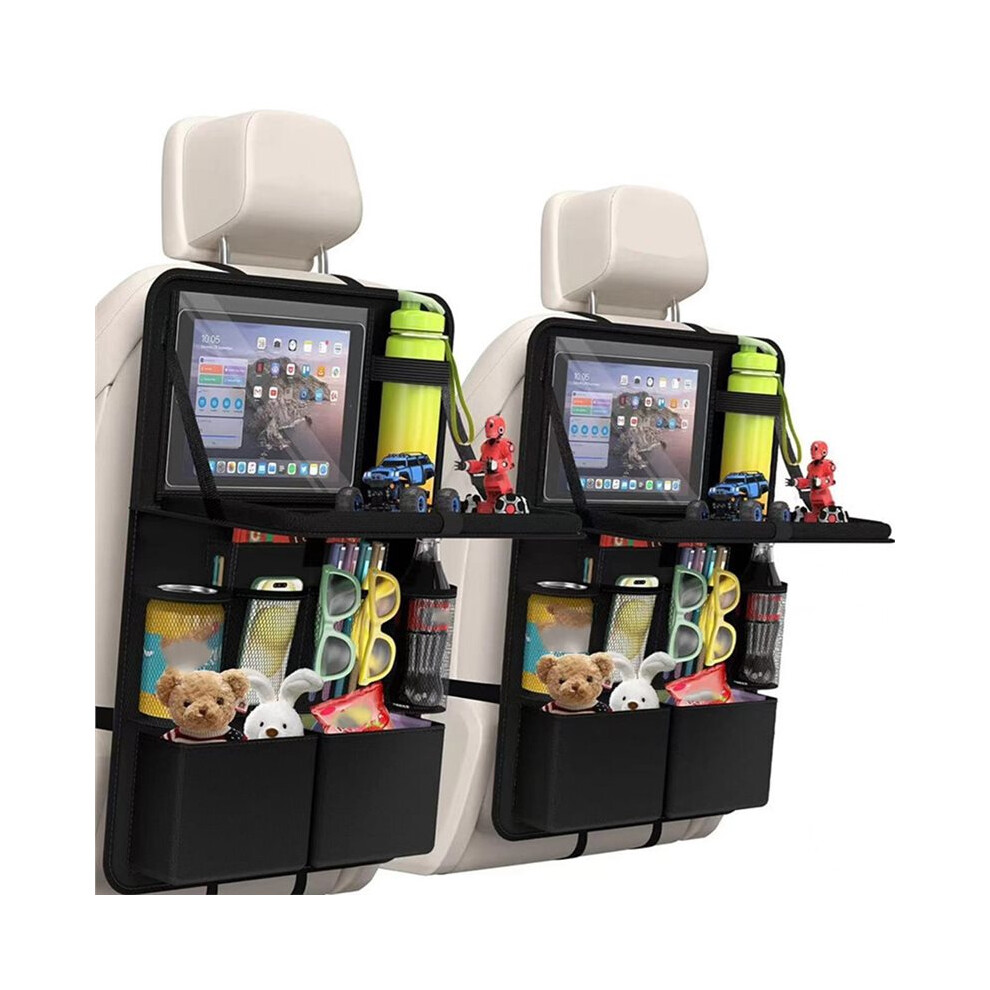 2Pcs Car Backseat Organizer With Tablet Holder,11 Storage Pockets With Foldable Food Tray, Protector Kick Mats For Kids 6031417485825