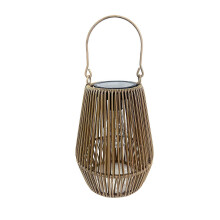 Woven Solar Lantern with Handle, Rustic Solar-Powered Outdoor Hanging Light for Garden, Patio, Yard and Camping Decor