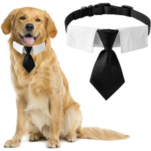 Dog Ties, 1 Set of Black Cotton Neckties with Adjustable Buckle for Medium and Large Dogs, Size L Set