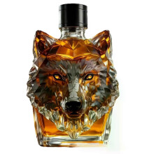 Whiskykaraf van hoog borosilicaatglas met wolvenkop, 300 ml, lekvrije afsluiting, elegant voor wijn en sterke drank, duurzaam en stijlvol