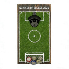 Apribottiglie da parete con raccogli tappi, montaggio magnetico, decorazione a tema campo da calcio per casa, bar e cucina, in metallo resistente