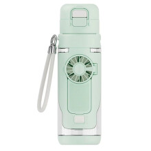 2-in-1 Water Bottle with Foldable Fan & Straw for Gym Fitness, Outdoor, Travel, Portable Dual Drinking Fan System Green