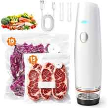 -80 KPa Kompakt-Vakuumiergerät für Lebensmittel + 30 Wiederverwendbare Beutel), Handvakuumiergerät, für Sous-Vide-Garen und Meal Prep