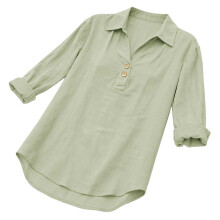 Flash Promo-Women's linen top with three-quarter sleeves, casual and elegant V-neck pullover, button-down shirt rose pink XXL