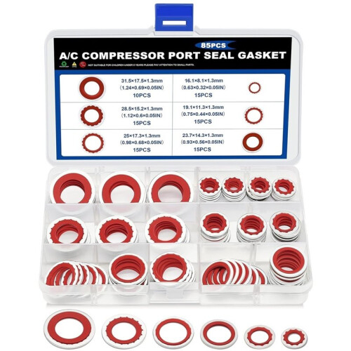 85PCS A/C O-Ring Assortment Kit, 6 Size Air Conditioning System Compressor Port Gasket Repairs