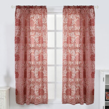 Sheer Pink Jacquard Curtains Farmhouse Style 2-Panel Set