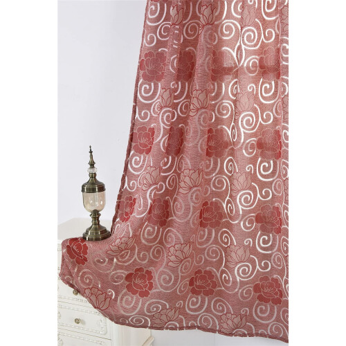 Sheer Pink Jacquard Curtains Farmhouse Style 2-Panel Set 2