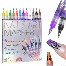 12 Colors Nail Art Pens 0.5mm Fine Tip, DIY Design Dotting and Painting Brush Set KHMYV
