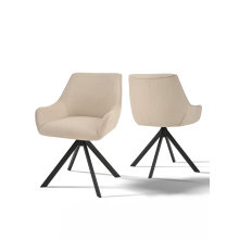 (Beige Fabric, Set of 2) GOEURVANT Swivel Dining Chairs with Armrests, Modern Upholstered Accent Chair with 360° Rotating Base