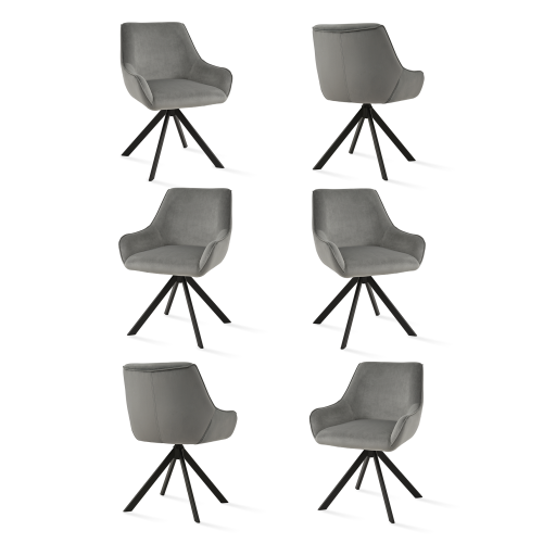 (Light Grey, Set of 6) Velvet Swivel Dining Chairs with Armrest, Metal Legs - GOEURVANT 2