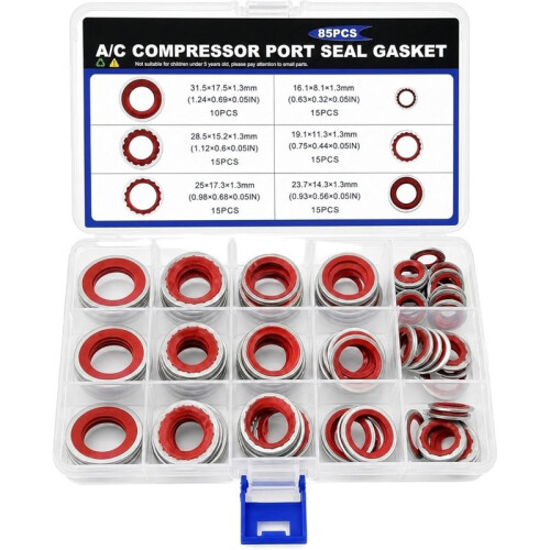 85PCS A/C O-Ring Assortment Kit, 6 Size Air Conditioning System Compressor Port Gasket Repairs 1
