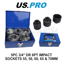 US PRO Tools 5pc 3/4" Dr 6pt Impact Socket Set 55-70mm 7583