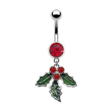 14G 12mm 316L Steel Navel Ring Green Winter Snow Christmas Mistletoe Belly Button Ring 1/2