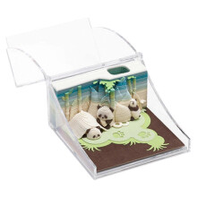 (ONE, A) Yiokii 2025 3D Stereoscopic Panda Calendar With LED Lights Panda Notes Notepad Engraving Sticky Tear Paper Gifts