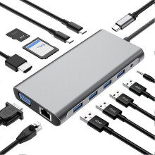 USB C Hub, Light Grey USB C Adapter, 12-in-1 Type-C to USB/Hub/Hdmi/Vga Converter Laptop Dedicated Docking Station Compatible