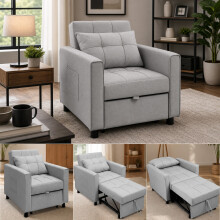 Alivio 3-in-1 Convertible Sofa Bed Chair with Adjustable Backrest , Compact Single Sofa for Home & Office (Light Grey)