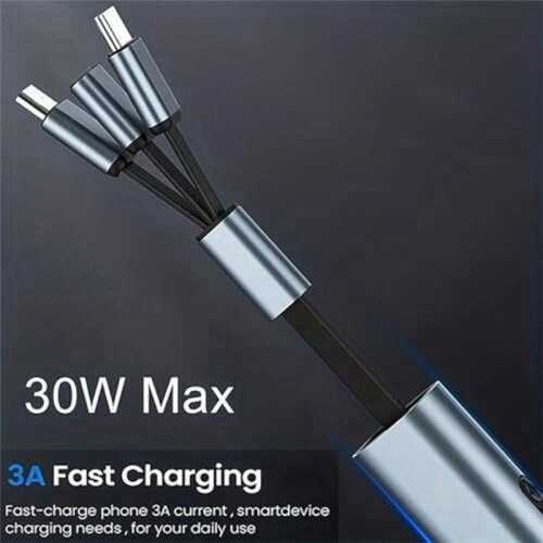 3 in 1 Fast Charging Cable, Retractable Car Charger, Foldable Super Fast Charging Cable for /Android/Tablet Gray 2