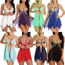 Women's lace babydoll nightie with V-neck and front closure