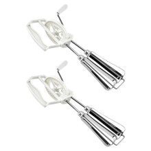 Déstockage : Lot de 2 fouets à œufs manuels à double rotation en acier inoxydable blanc 430.