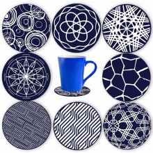 Lot de 8 sous-verres LINLIN, ronds, en silicone bleu de 10 cm, antidérapants, pour verres à café, thé, bière, vin, tasses et bouteilles.