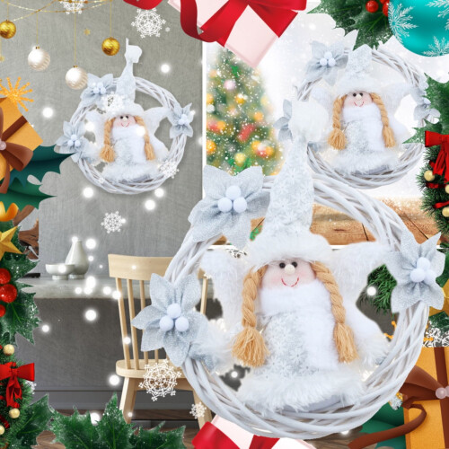Guirlanda de Natal de vime com anjo branco (1 peça) 1