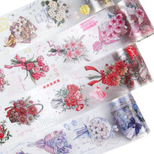 Conjunto de Fitas PET, 4 Rolos de Enfeites Decorativos com Paisagens para Diários de Arte, Scrapbooking, Artesanato e Projetos DIY - Série Buquê